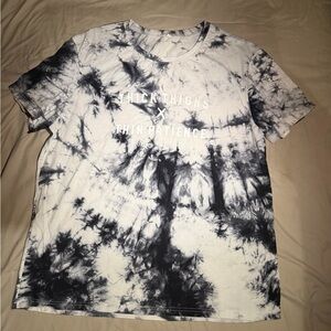 SHEIN Black & White Tie-Dye Short Sleeve Tee with Slogan